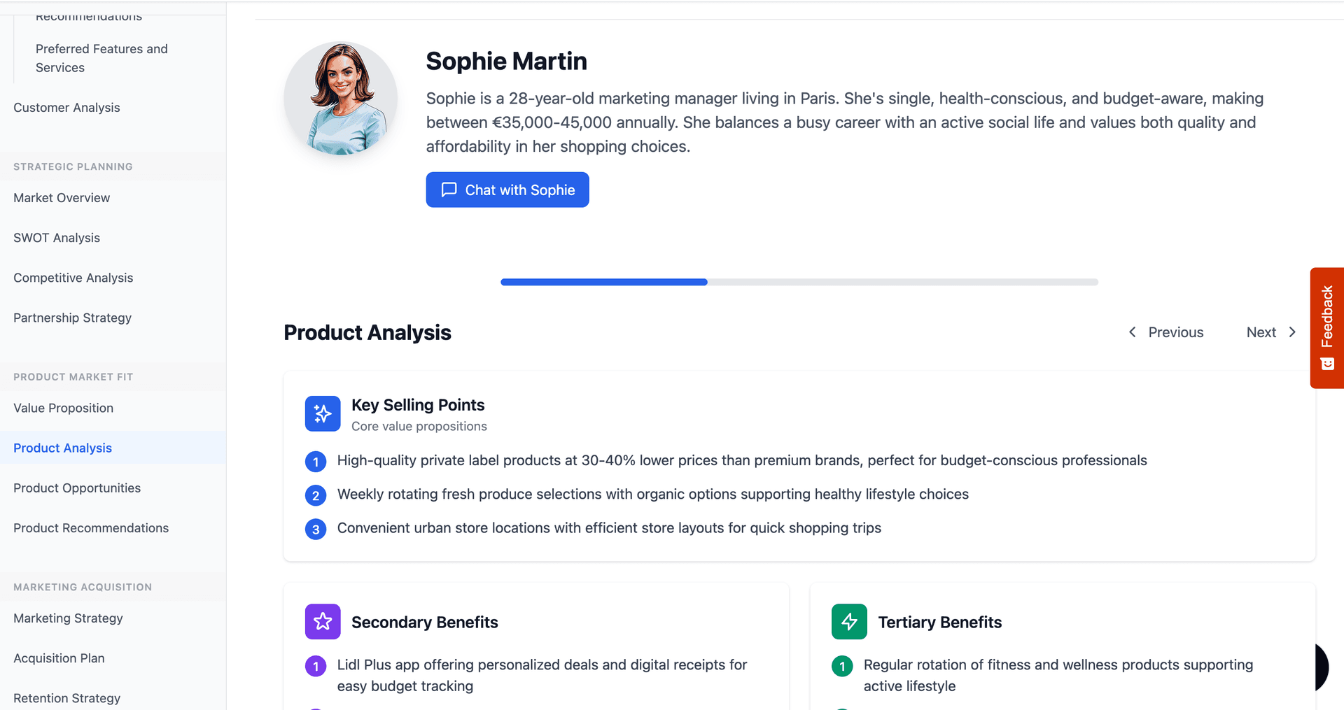 Exemple d'arguments de vente clés dans Persona Builder