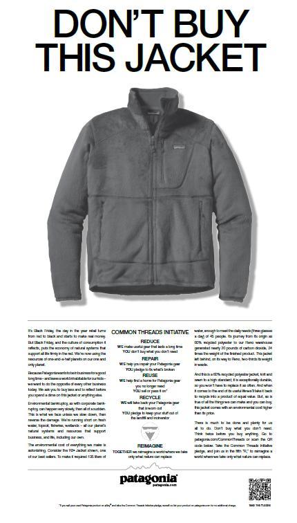 Image de la campagne Patagonia "Don't Buy This Jacket"